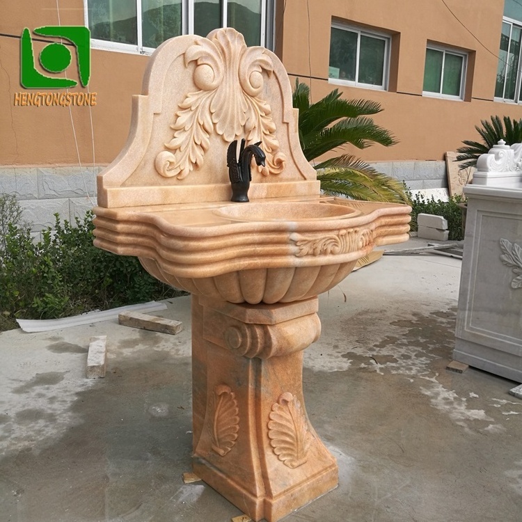 Home Luxury Decorative Natural Pink Marble Carving Bathroom Sinks