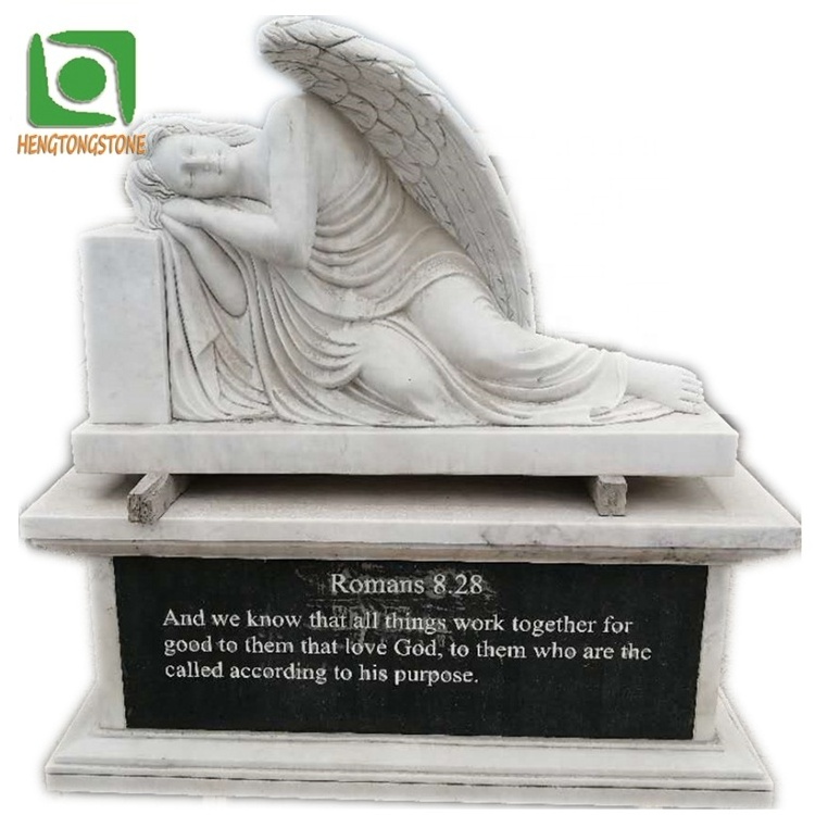 White Marble Tombstone With Weeping Angel Carving