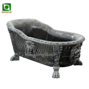 Home Decorative Freestanding Hand Carved Black and White Marble Adult Soaking Bathtub