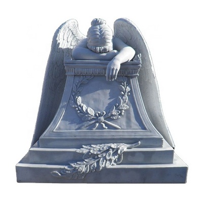 White Marble Tombstone With Weeping Angel Carving