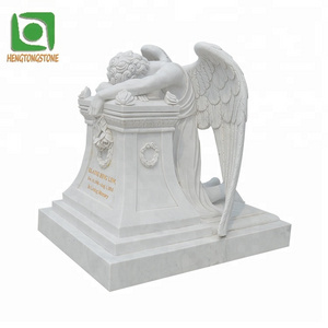 Popular European Cemetery Hand Carved White Marble Weeping Angel Headstone