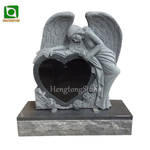 Monument Angel Statue Black Granite Angel Heart Design Headstone