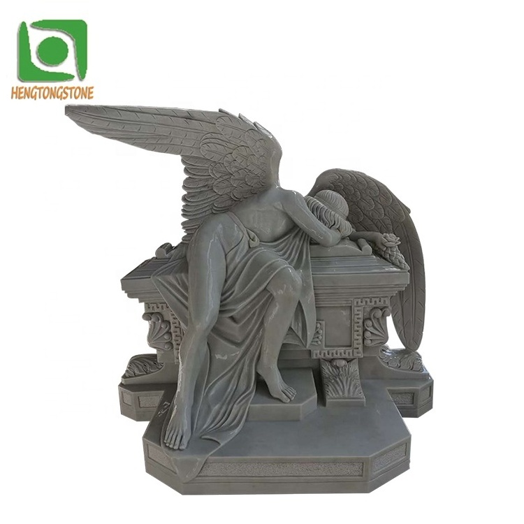 White Marble Tombstone With Weeping Angel Carving