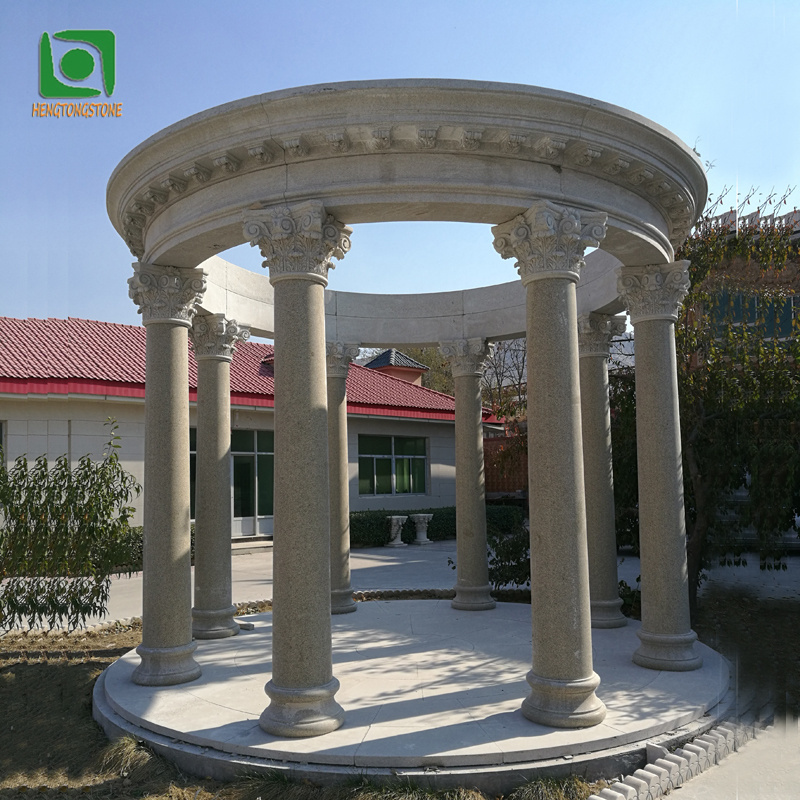 Outdoor Garden Large Size  Beige Granite Gazebo with Roman Column