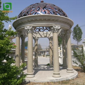 Outdoor Garden Large Size  Beige Granite Gazebo with Roman Column