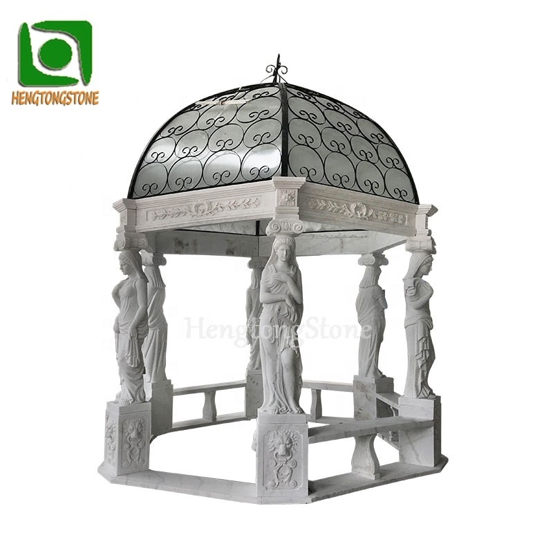 White Marble Pavilion Sculpture Marble Stone Gazebo With Woman Columns