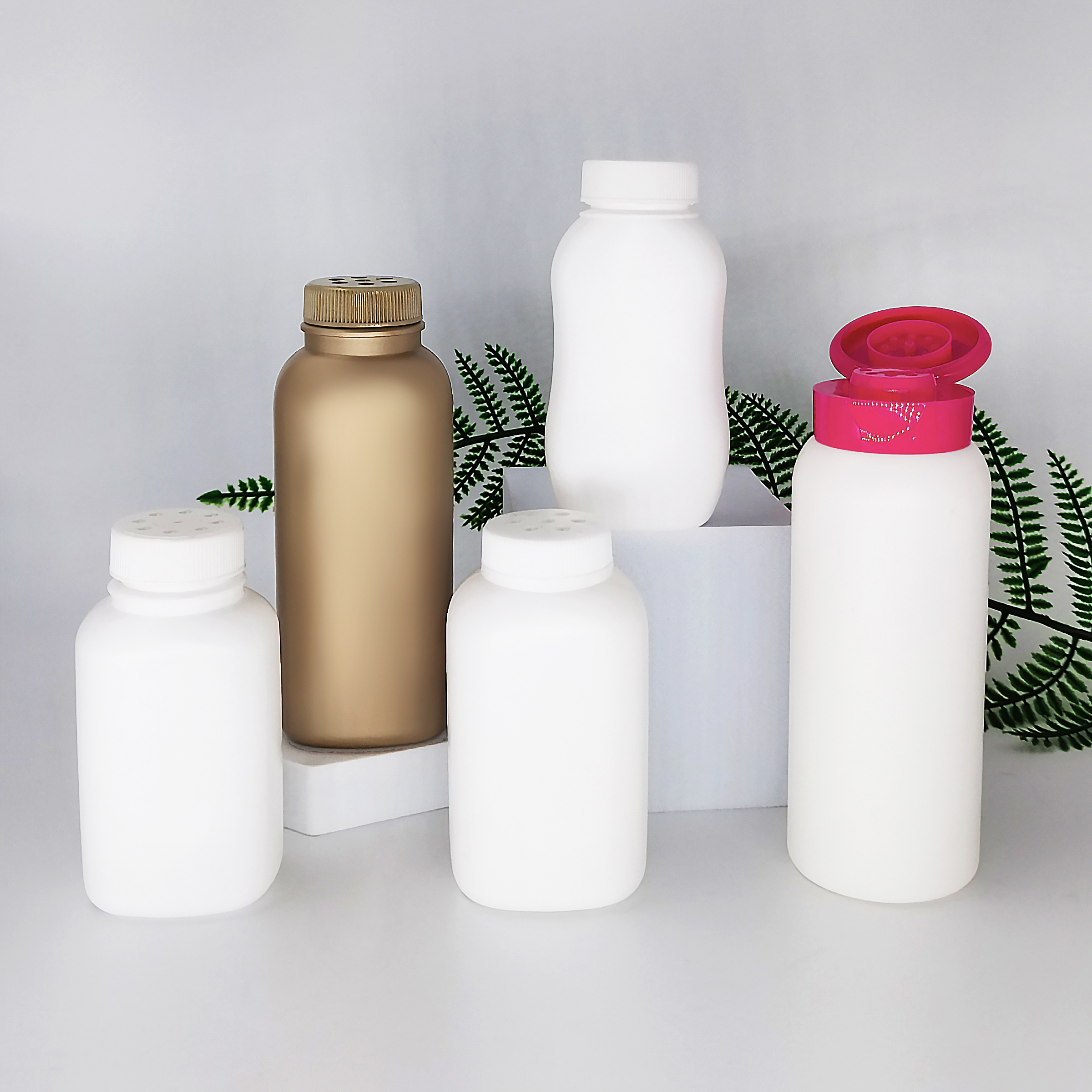 Baby Powder Containers, Talc Powder Bottle Custom HDPE Twist Cap, 50ml Spray Pump Screen Printing Plastic Bottle OEM Round 5000