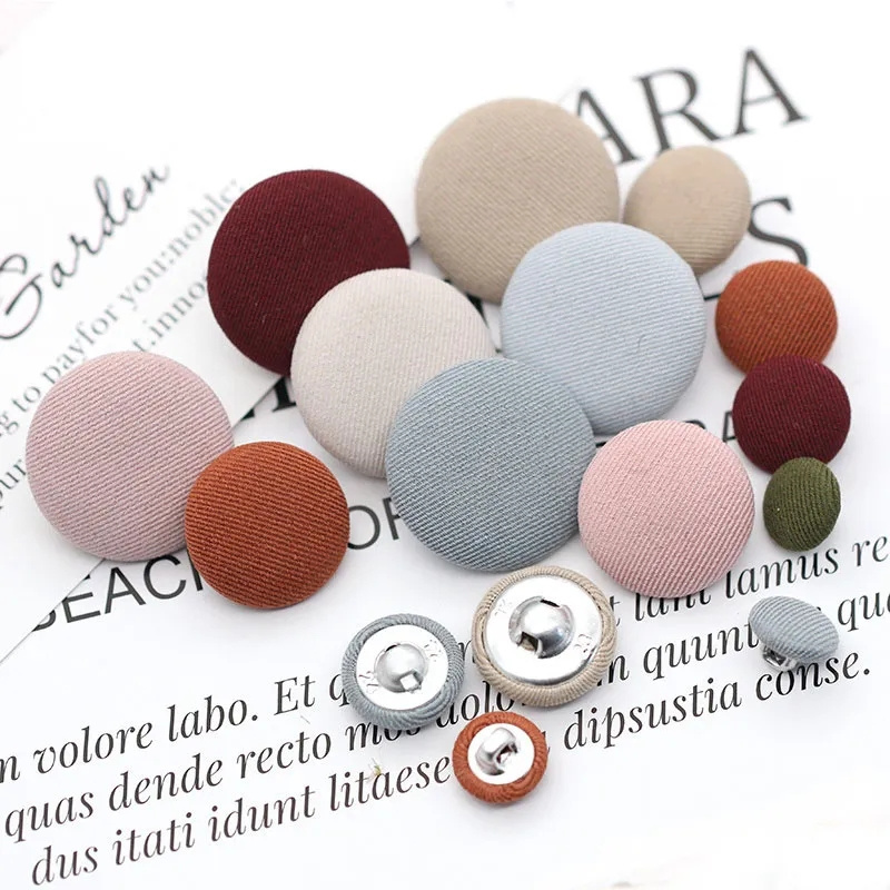 Sewing Accessories Dress Shirt Decorative Fabric Covered Cloth Buttons Metal Buttons Round Clothing Diy