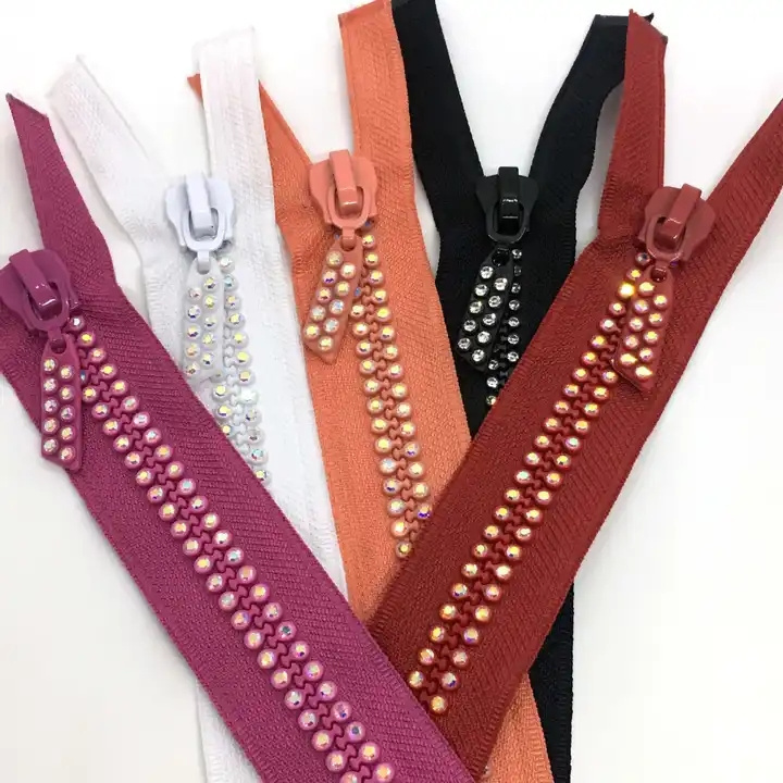 HENGWEI Brand Wholesale 10#  high quality big plastic resin diamond stone open end zipper for garment and bags