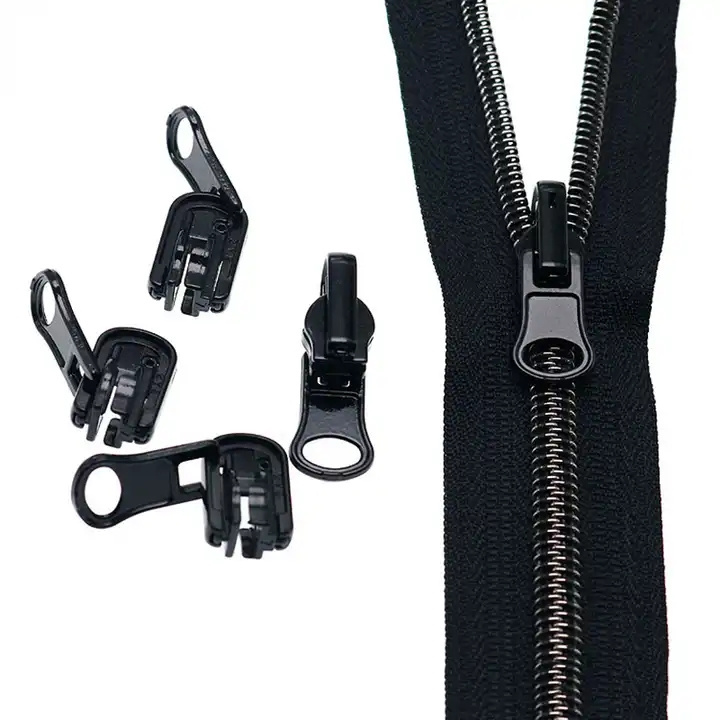 High quality  #3 #5 #8 black Nylon metal resin slider zip puller For Garment Custom Logo Luggage Zipper Head Slider