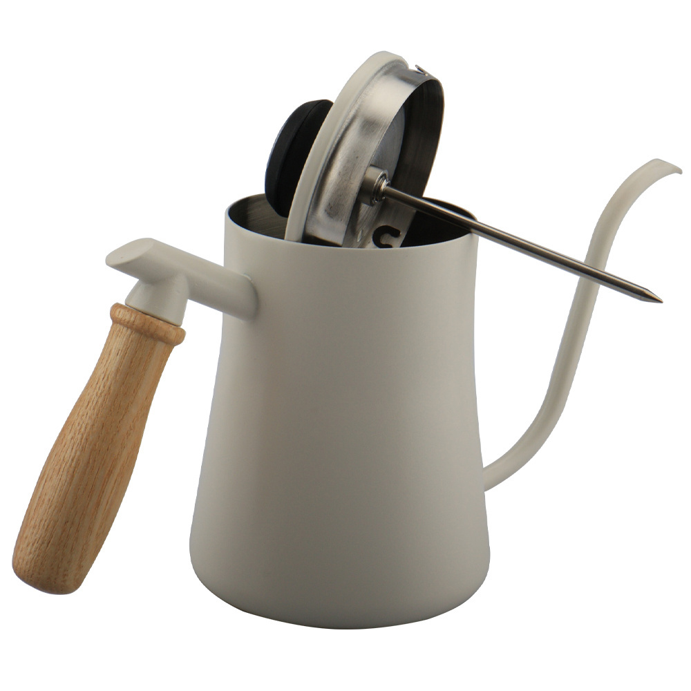 304ss Portable Gooseneck Kettle Wood Handle Gooseneck Metal Kettle White Kettle Gooseneck Thermometer 1 liter