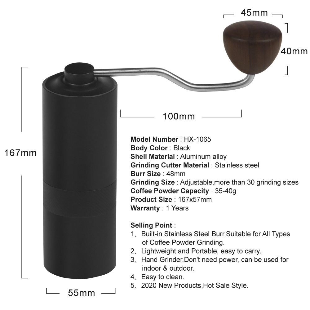 Outdoor Big Hand Coffee Grinder Container Manual Stainless steel Coffee Grinder Black