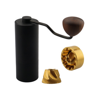 Aluminium Manual Coffee Grinder Black Walnut Knob Hand Coffee Mill Conical Burrs Professional Mini Fashion Coffee Grinder Manual