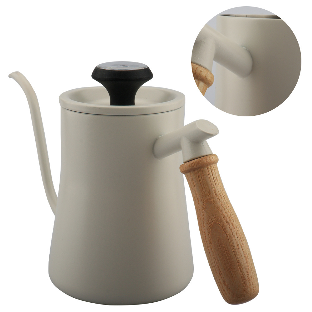 304ss Portable Gooseneck Kettle Wood Handle Gooseneck Metal Kettle White Kettle Gooseneck Thermometer 1 liter