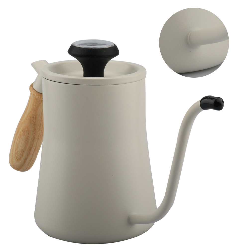 304ss Portable Gooseneck Kettle Wood Handle Gooseneck Metal Kettle White Kettle Gooseneck Thermometer 1 liter