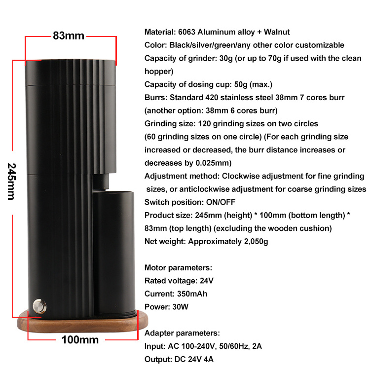 Coffee Grinder Electric Professional Commercial 38mm 7 cores Conical Burr DC Electric Coffee Grinder Specialty Coffee Grinder