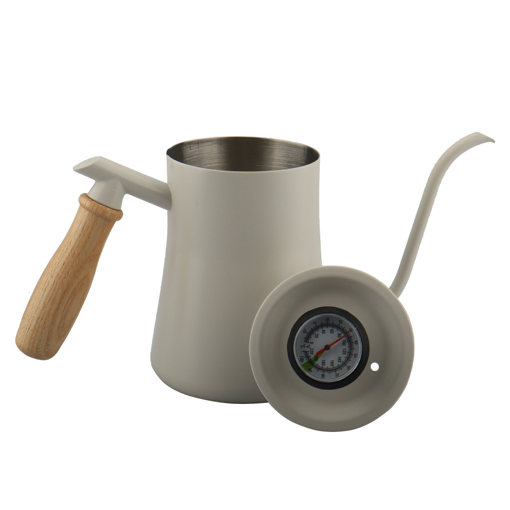 304ss Portable Gooseneck Kettle Wood Handle Gooseneck Metal Kettle White Kettle Gooseneck Thermometer 1 liter