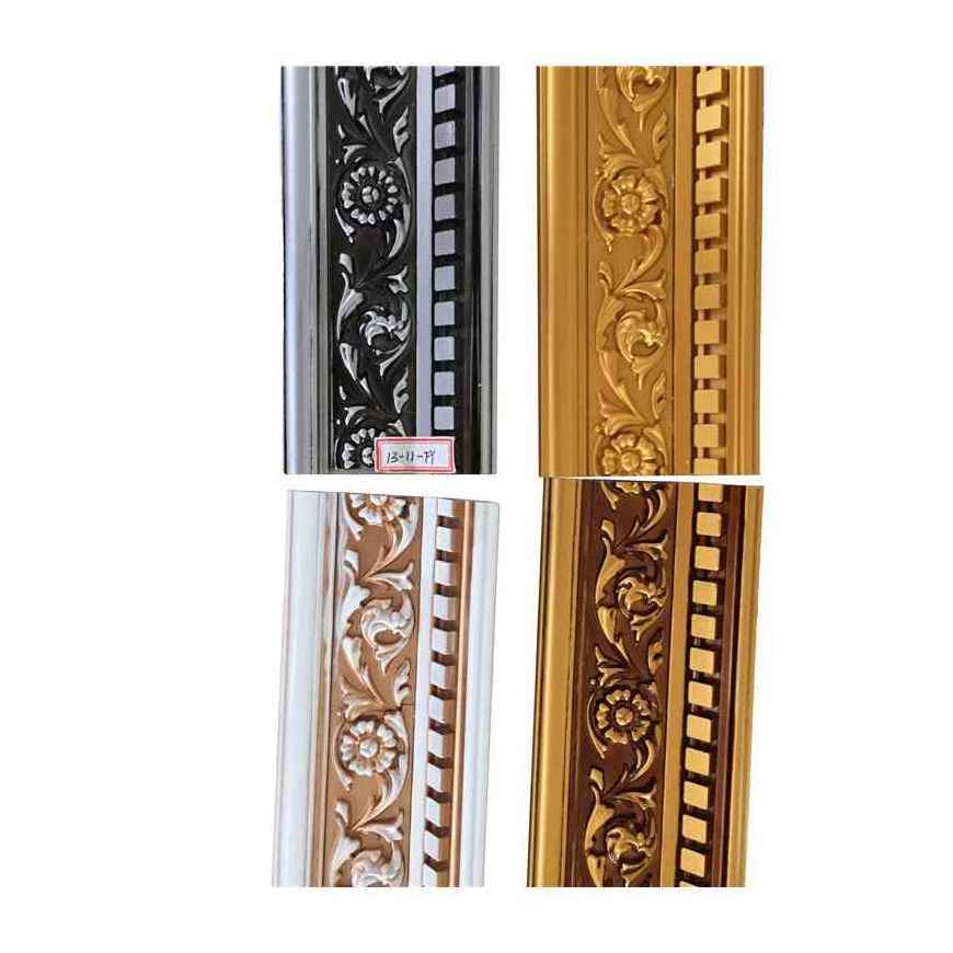 Gold Fancy Flower Embossed Polystyrene Cornice Design Ps Decorative Crown Moulding