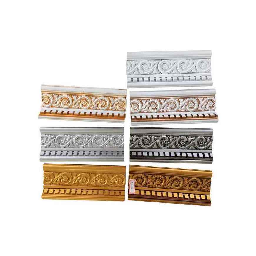 Gold Fancy Flower Embossed Polystyrene Cornice Design Ps Decorative Crown Moulding