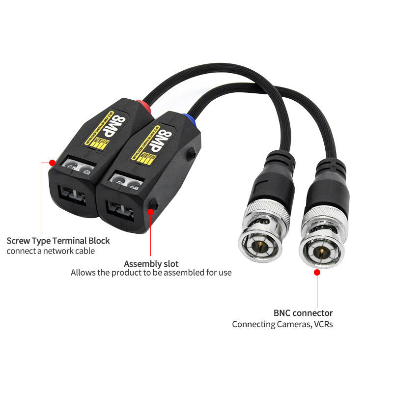 High Quality CCTV Accessories Video Balun 8MP Twisted pair balun TVI CVI AHD passive Active hd BNC video/audio balun