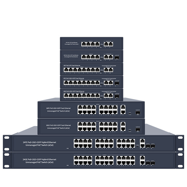 10/100/1000M Poe Core Switch Ieee802.3af/at Network Gigabit Unmanaged Switches 4 8 16 24 Port 400W Reverse Poe Switch 48v