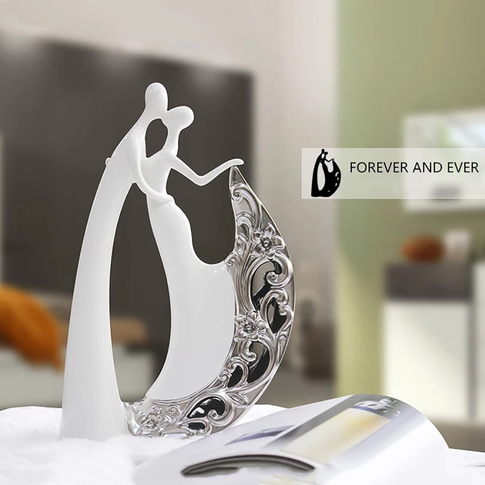 Tabletop Wedding couples figurine Silver white couple love hugging luxury wedding gift decoration ceramic table decor for gift