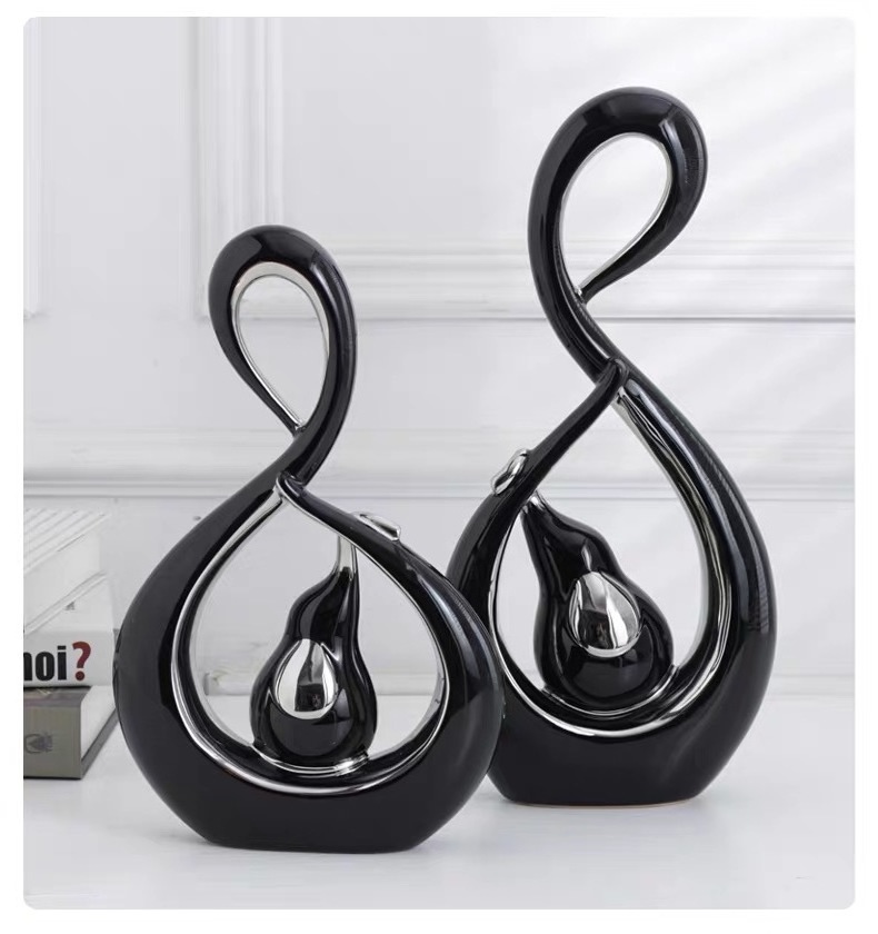 Plated black silver Nordic Luxury Elephant couples shape Porcelain Ornaments Home Decor Creative ceramic art home decoration