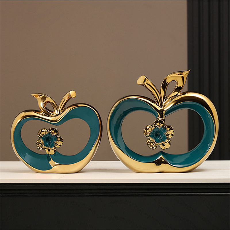 Modern Nordic Style Gold-plated Apple Porcelain Ornament Room Decor  Creative Ceramic Home Decoration Items For Christmas Gift