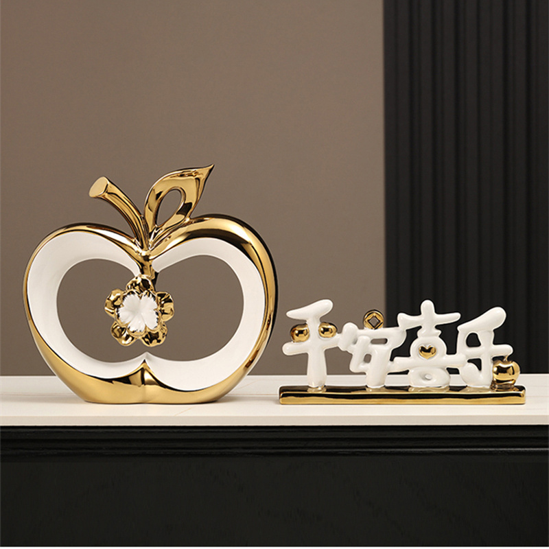 Modern Nordic Style Gold-plated Apple Porcelain Ornament Room Decor  Creative Ceramic Home Decoration Items For Christmas Gift