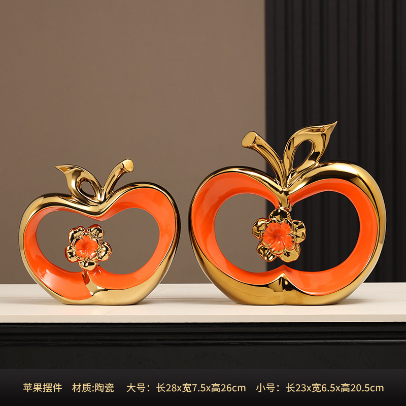 Modern Nordic Style Gold-plated Apple Porcelain Ornament Room Decor  Creative Ceramic Home Decoration Items For Christmas Gift