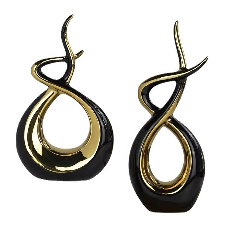 Hot Sale Unique Artistic Style Home Decoration Accessories Plating Gold Black Abstract Christmas Sculpture Ceramic Home Decor