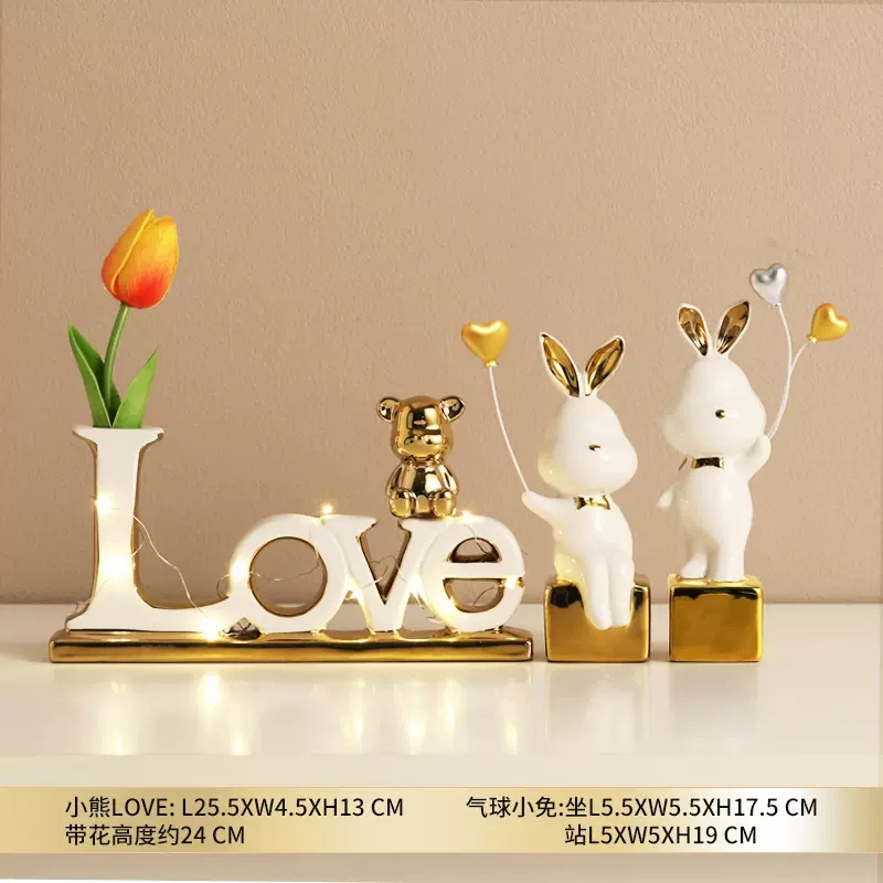 Nordic Luxury LOVE Porcelain Alphabet Ornaments vase Home Decor Creative living room ceramic christmas decoration