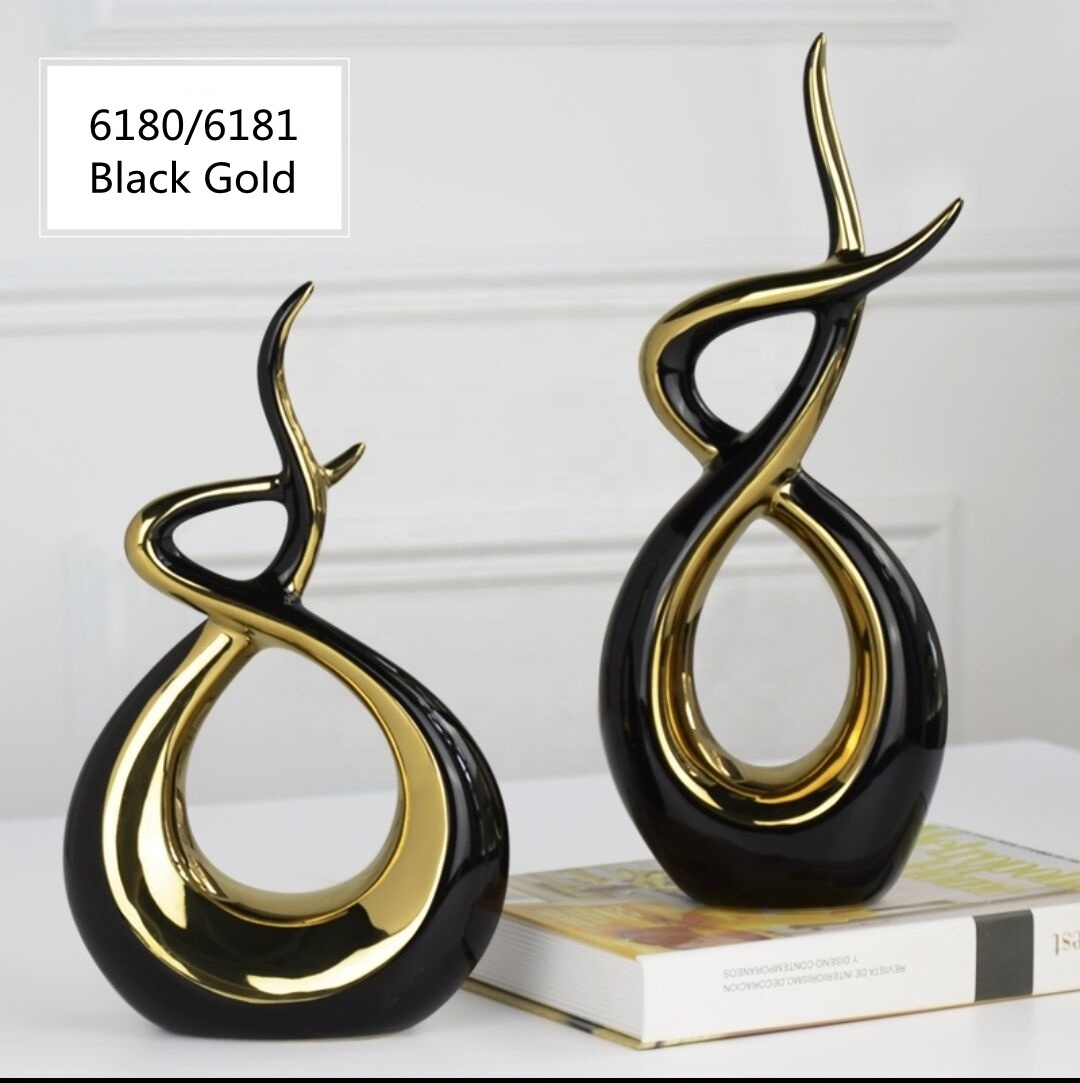 Hot Sale Unique Artistic Style Home Decoration Accessories Plating Gold Black Abstract Christmas Sculpture Ceramic Home Decor