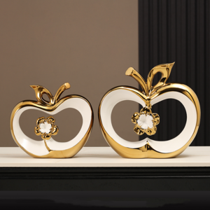 Modern Nordic Style Gold-plated Apple Porcelain Ornament Room Decor  Creative Ceramic Home Decoration Items For Christmas Gift