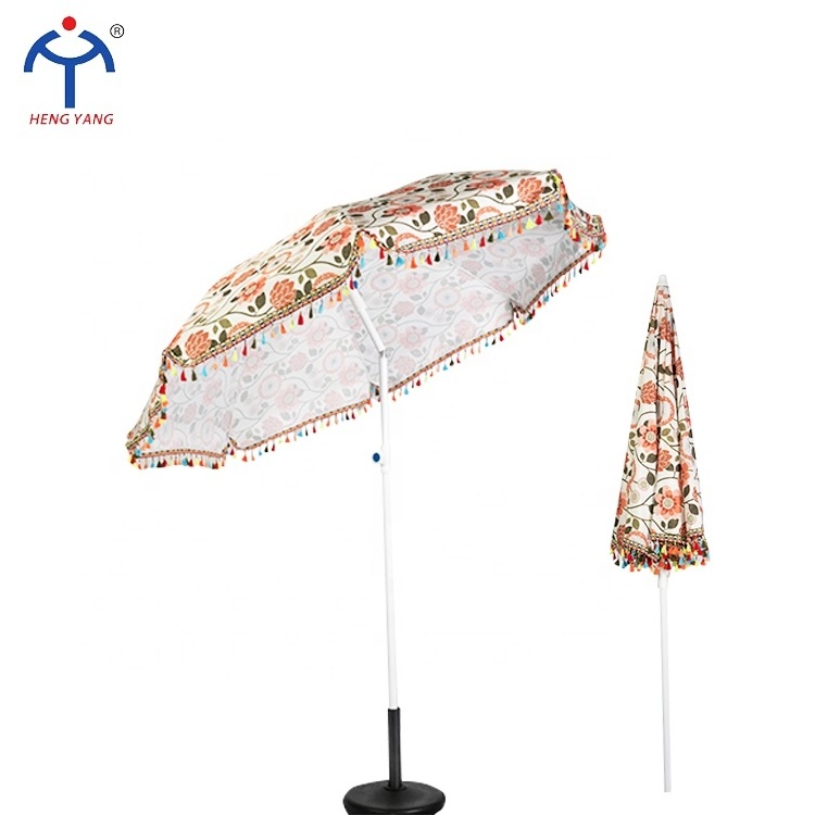 Factory Fashion Design Luxury Parasol Patio Umbrella 2M 8K Fringe Tassels Beach Tassel Umbrella