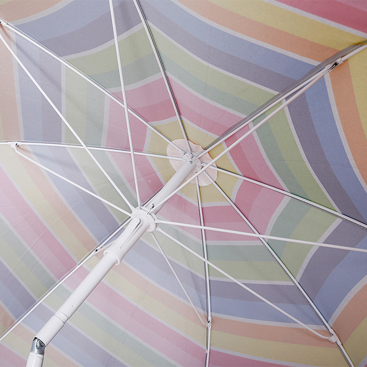 China Beach Umbrella with 120g Polyester Colorful Stripe Fabric and UV Coating and Tilt for Holidays