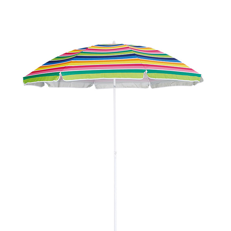 China Beach Umbrella with 120g Polyester Colorful Stripe Fabric and UV Coating and Tilt for Holidays