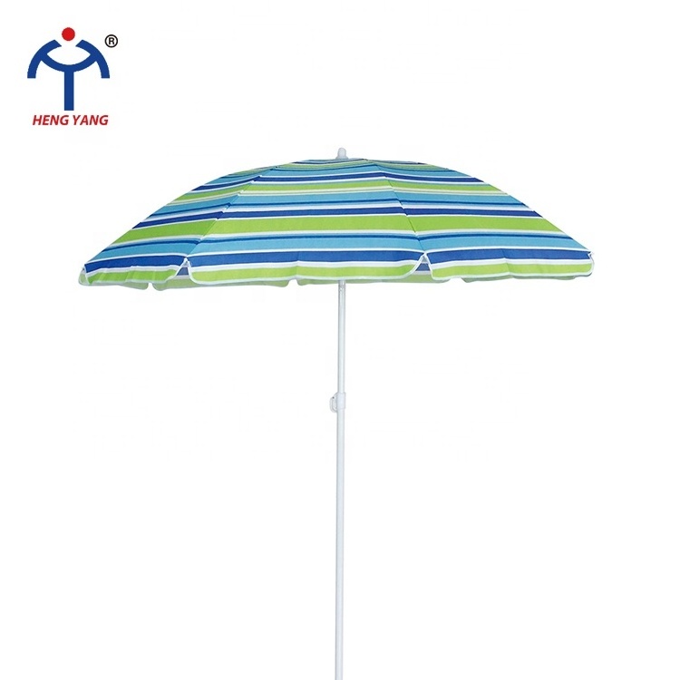 2023 Hot sales polyester fabric green color stripe beach umbrella with PE bag