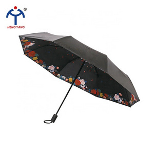 Modern Cheap OEM Custom Umbrella Lightweight Flower Printed  Foldable promotional Waterproof UV Sun Travel Umbrella 3 Fold