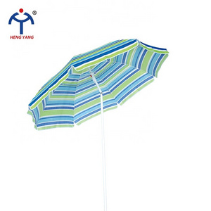 2023 Hot sales polyester fabric green color stripe beach umbrella with PE bag