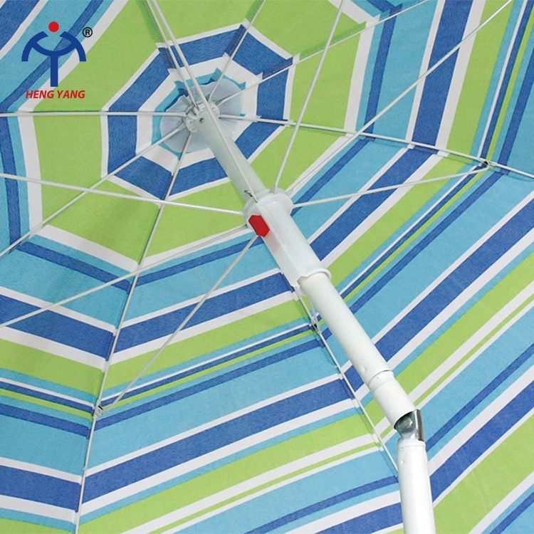 2023 Hot sales polyester fabric green color stripe beach umbrella with PE bag