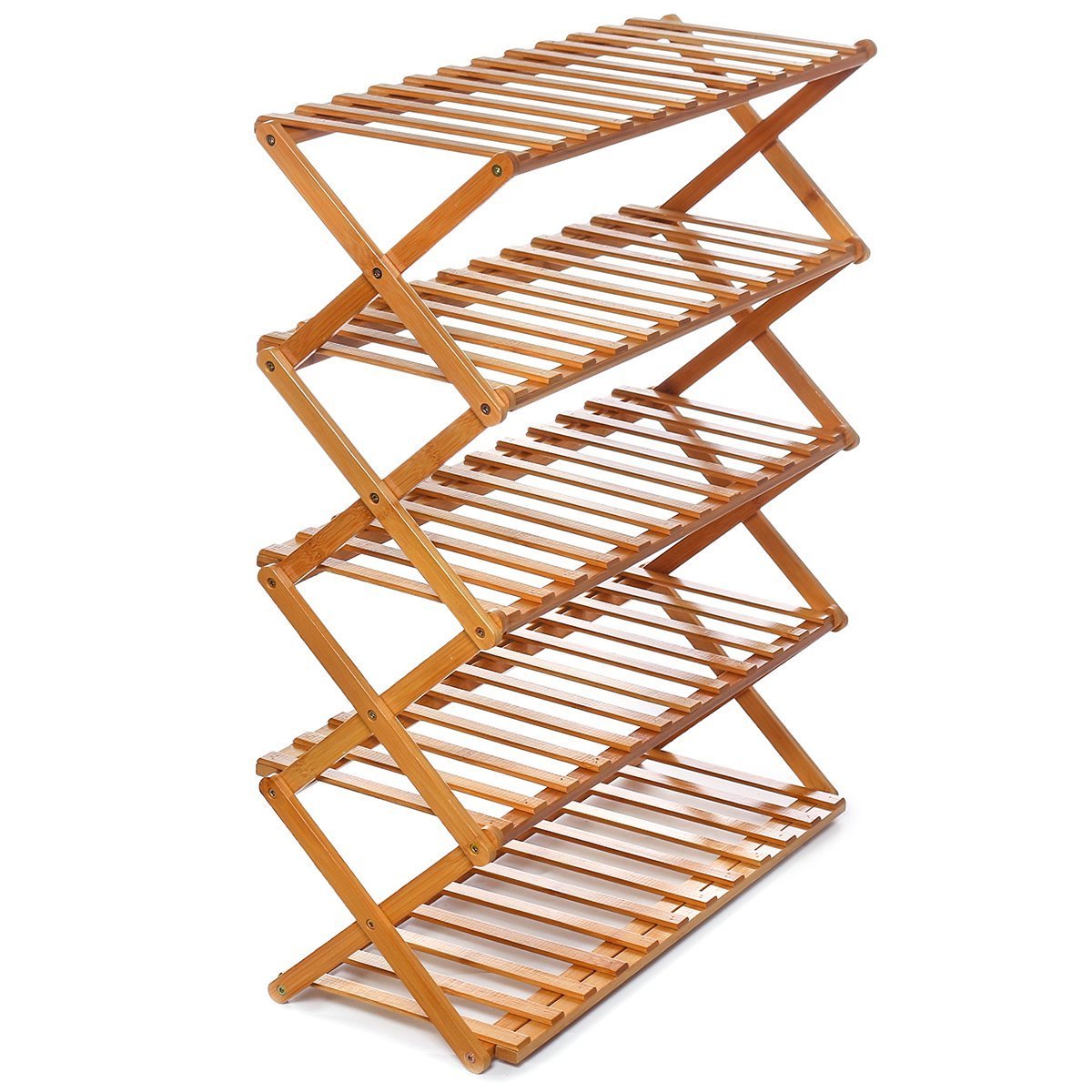 2-6 Tiers Shoe Rack Bamboo Wooden Pairs Entryway Shoe Shelf Storage Organizer for Small Spaces 19.7/ 27.6/ 39.4inch