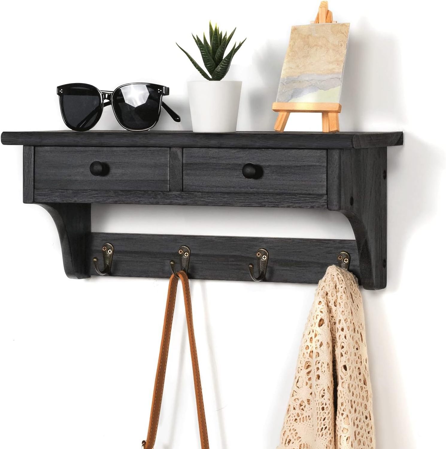 Coat Rack Wall Mount Shelf with Hooks Farmhouse with Shelf Coat Hook for Entryway