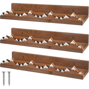 3 Pcs Nursery Wall Shelf for Living Room Snow Mountain Wood Floating Shelf for Nursery Wood Display Mountain Shelf