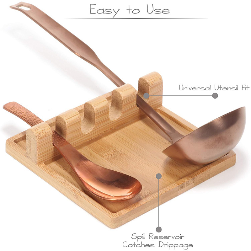 Bamboo scraper Spoon Rest Spatula Ladle Holder Utensil Spoon Rest Holder is applicable to kitchen counter