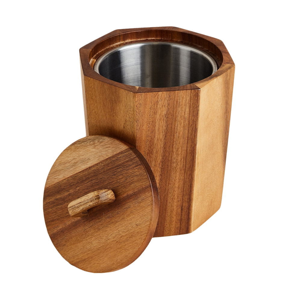 Premium round shape retro Acacia wooden barrel pail ice cooler wooden retro ice bucket