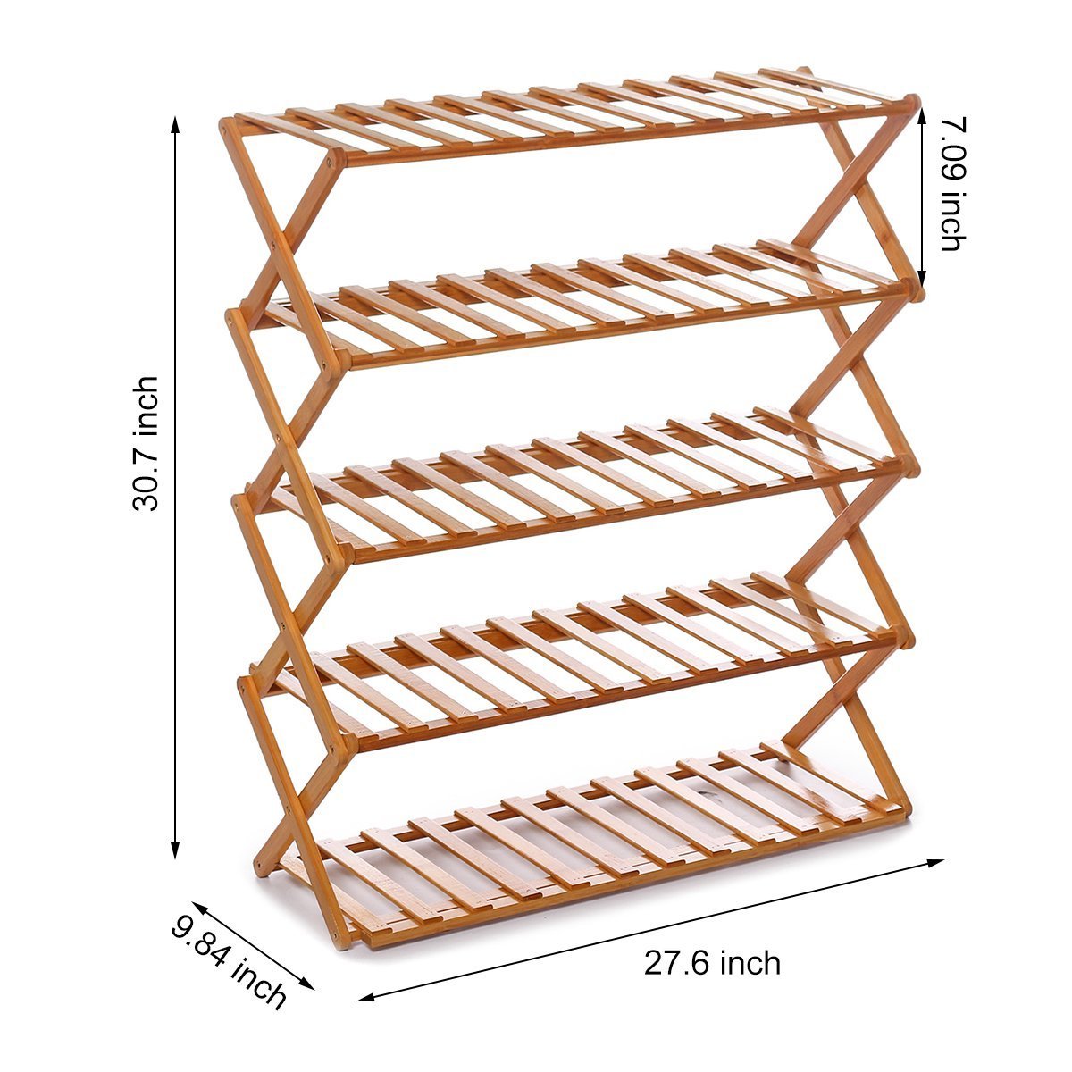 2-6 Tiers Shoe Rack Bamboo Wooden Pairs Entryway Shoe Shelf Storage Organizer for Small Spaces 19.7/ 27.6/ 39.4inch