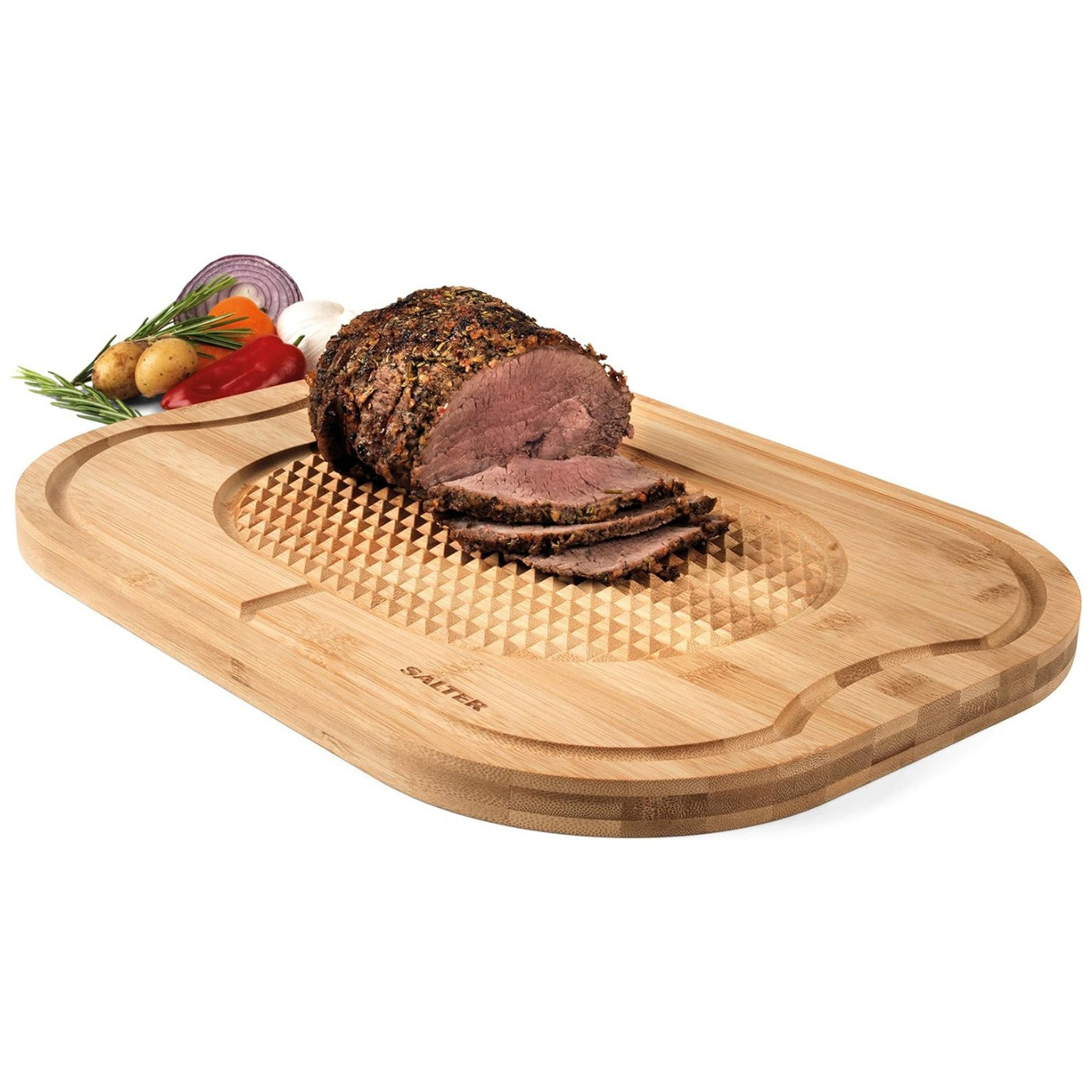 Bamboo Wooden Carving Chopping Built in Meat Rest Ideal for Protecting Kitchen Worktops