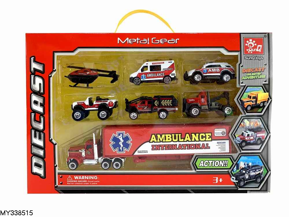 1:64 hot free wheel die cast trailer truck storage children fire play set alloy car toys for kids