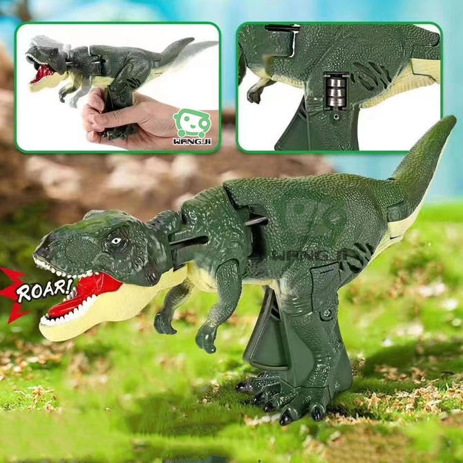 Hot selling bite shaking swing head Tyrannosaurus Rex Grabber trigger dinosaur telescopic fidget toy for kids